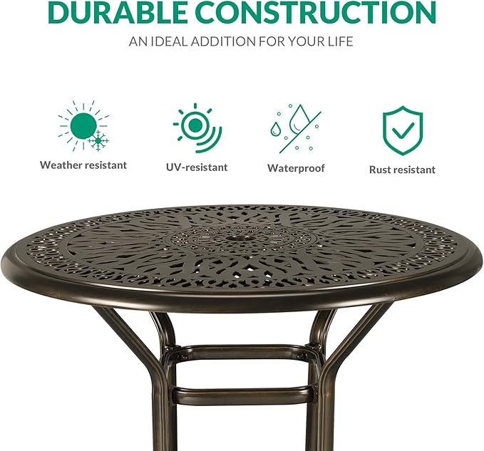 VIVIJASON 3-Piece Patio Swivel Bar Stools Set, All Weather Outdoor Cast - Image 2