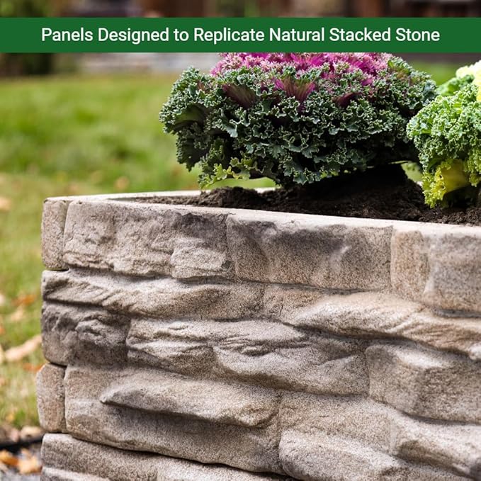 Raised Garden Bed Outdoor Tan/Brown Ledgestones Composite Polyurethane Natural - Image 7