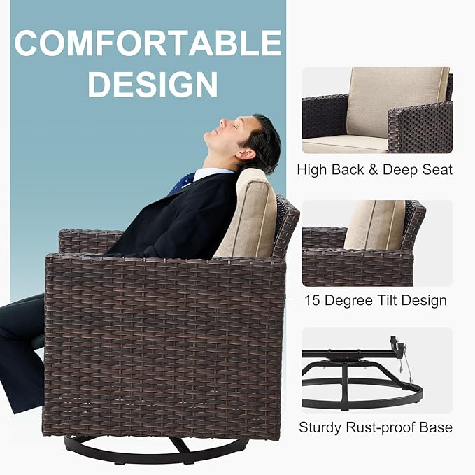 Belord Wicker Chairs Outdoor Bistro Set Oversize Patio Swivel Rocker, Rattan - Image 6