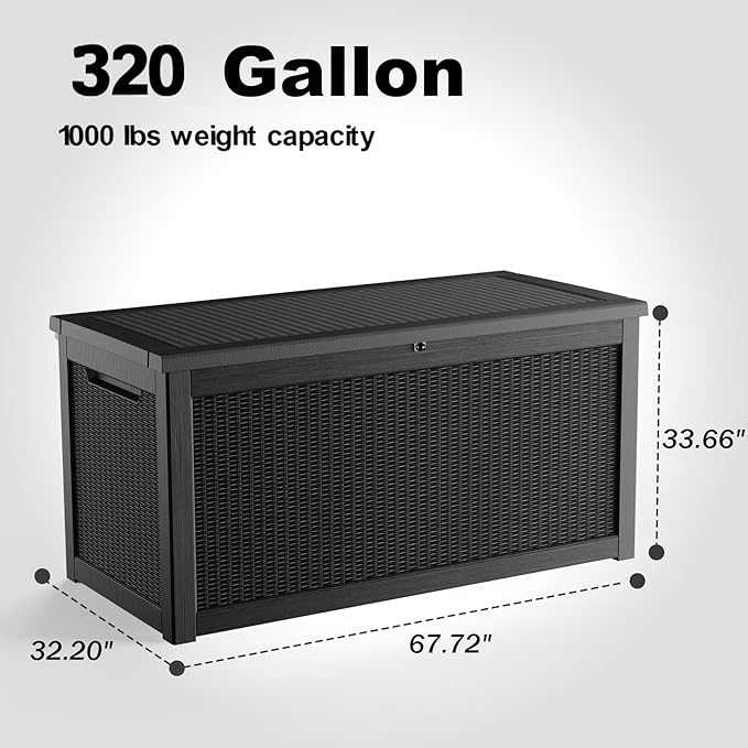 320 Gallon Resin Deck Box, Lockable Weatherproof Outdoor Storage Box - Image 2