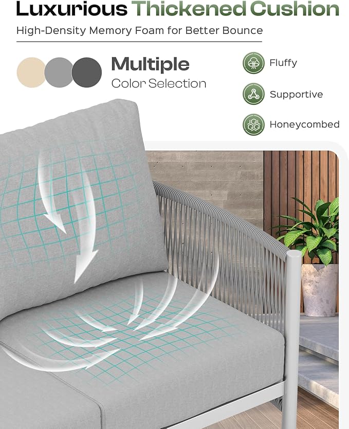 Aluminum Outdoor Patio Couch, 3 Seats HDPE Rope Patio Sofa - Image 6