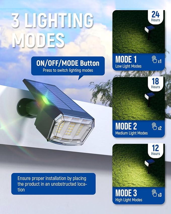 Solar spotlights Outdoor 63 LED 3 Lighting Modes, IP65 Waterproof Lighten Yard - Image 4
