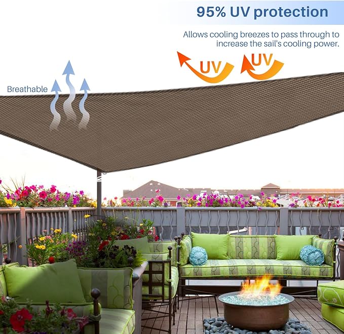 E&K Sunrise 10' x 10' x 10' Sun Shade Sail Triangle Canopy Shade Cover UV Block - Image 5
