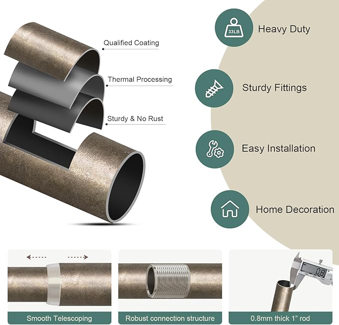 2 Pack Retro Silver Curtain Rods Set - Image 7