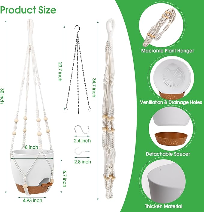 Hanging Planters for Indoor Outdoor Plants, 2 Pack Self Watering Hanging Pot - Image 2