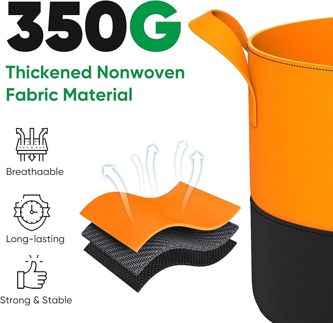 5-Gallon Grow Bags: 6 Pack Heavy Duty 350G Thickened Fabric Pots Nonwoven Felt - Image 3