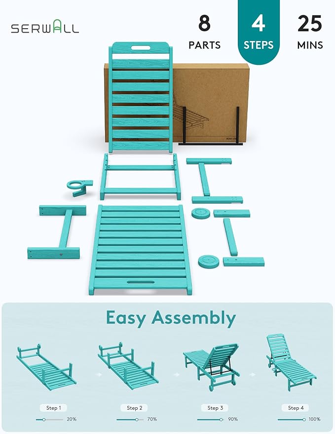 SERWALL Outdoor Chaise Lounge Set of 4, HDPE Lounger - Image 8