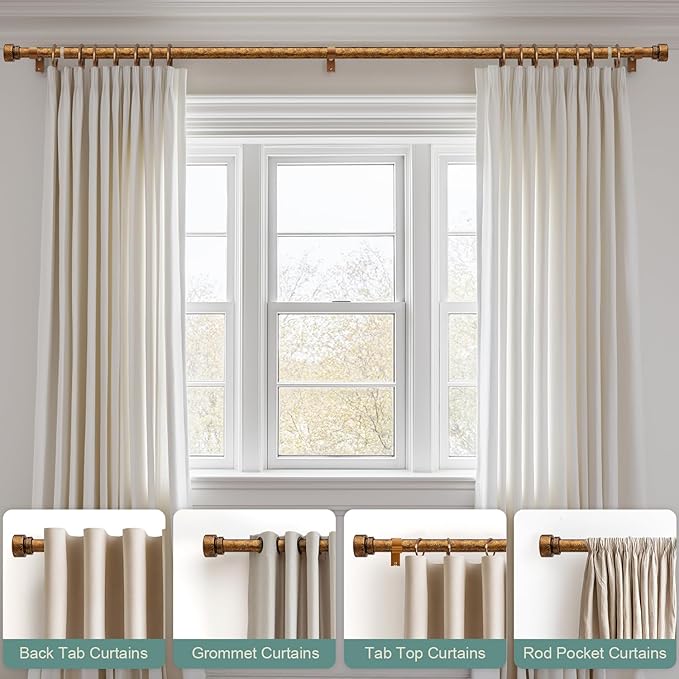 2 Pack Retro Gold Curtain Rods Set - Image 4