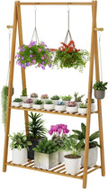 Hanging Plant Shelf Indoor Outdoor Plant Stands Wood Flower Stand 2 Tiered by TOVACU