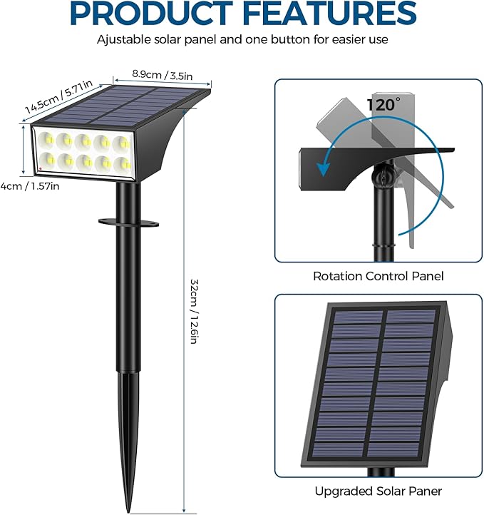Solar Spot Lights Outdoor, Solar Lights Outdoor Waterproof IP65, 4 Brightness - Image 8
