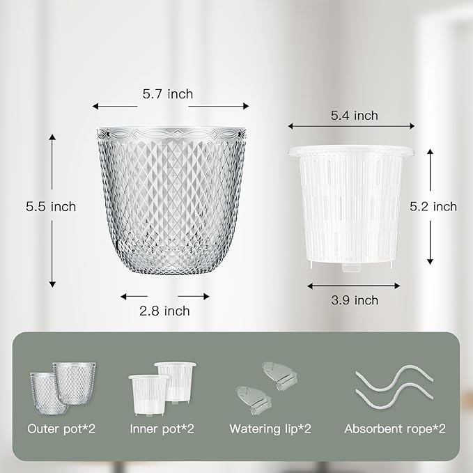 QCQHDU 2 Pack Self Watering Pots, 5.7 Inch Flower Pots - Image 6