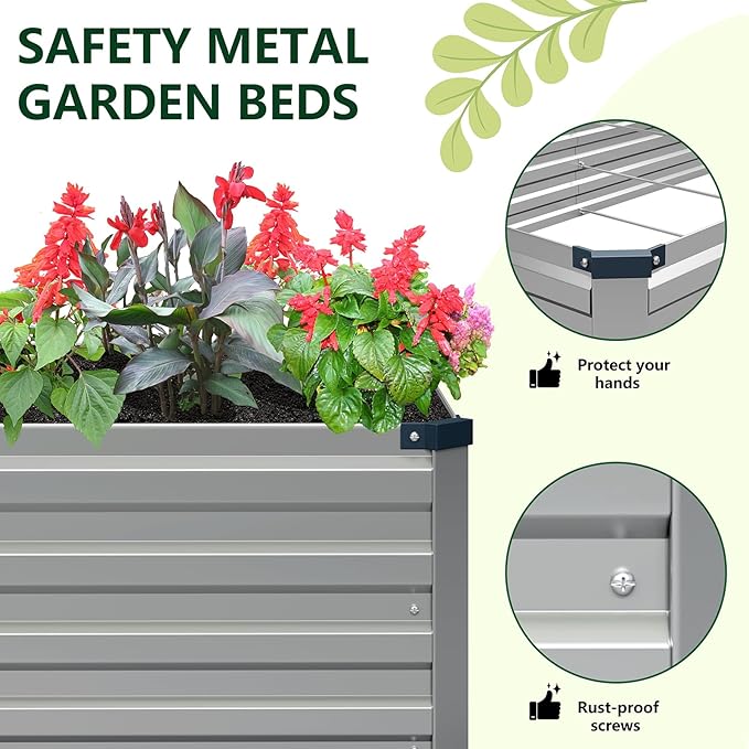 Vengarus 2 Pack 9x3x1FT Galvanized Raised Garden Bed Kit, Outdoor Metal Planter - Image 4