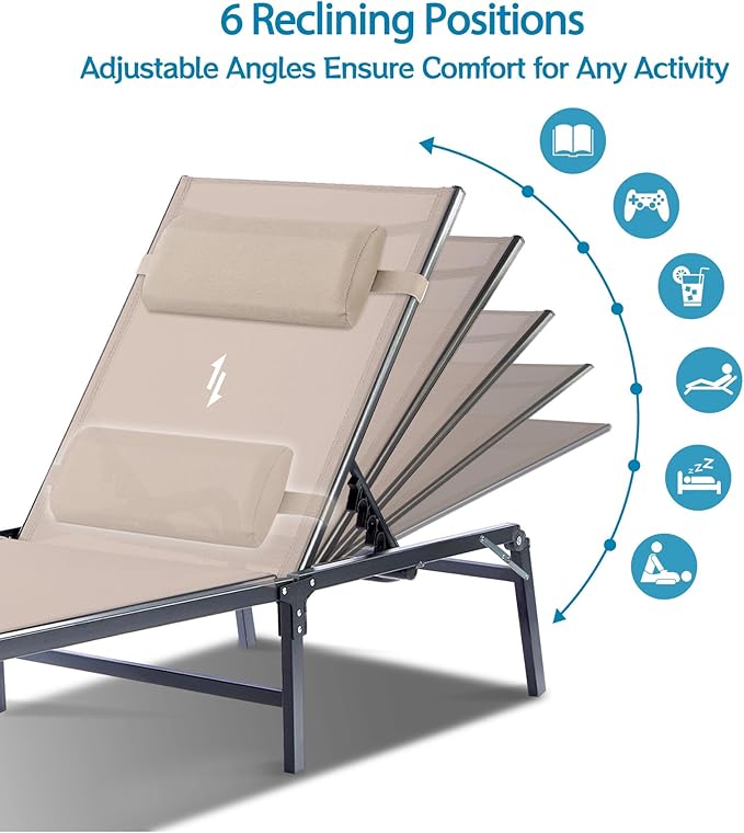 2 Pack Foldable Chaise Lounge Chair - Image 4