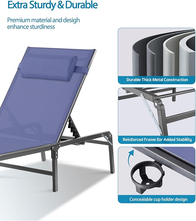 4 Pack Foldable Chaise Lounge Chair - Image 6