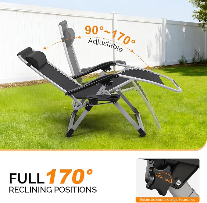VINGLI 29" Padded Zero Gravity Chair, Lounge Chair - Image 5