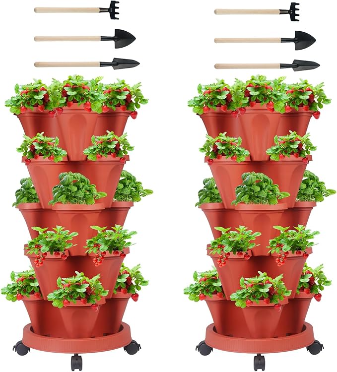 GameXcel Vertical Planter 5 Tier Stackable Planters Garden Planters Strawberry by GameXcel