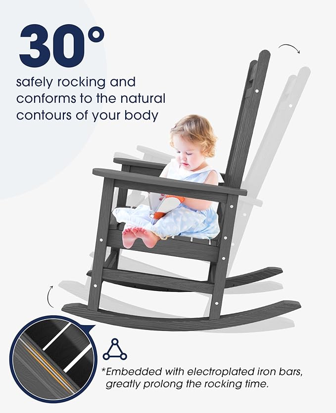 KINGYES Oversized Outdoor Rocking Chair Set of 8, All-Weather Patio Rocking - Image 5