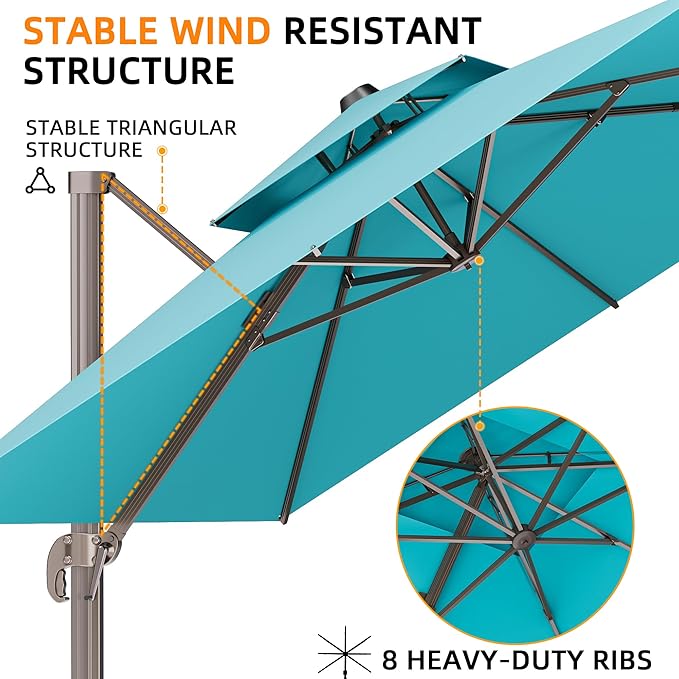 9' X 12' Cantilever Outdoor Patio Umbrellas - Image 6