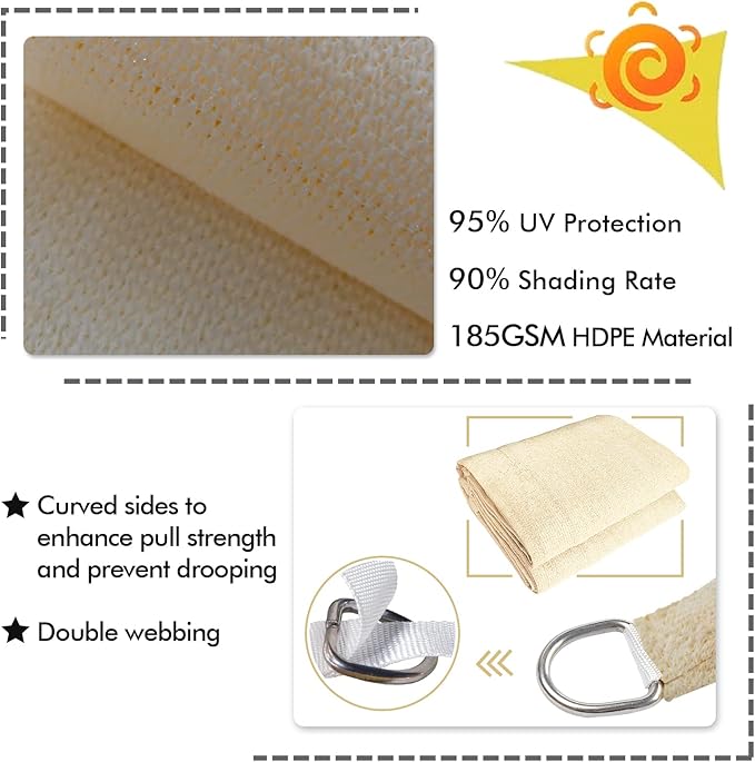 KANAGAWA 18'X24' Cream Custom Size Sun Shade Sail Rectangle UV Block Canopy - Image 3