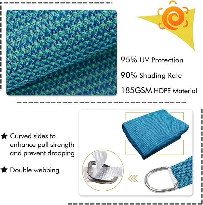 KANAGAWA 6'X6' Turquoise Mix Custom Size Sun Shade Sail Square UV Block Canopy - Image 3