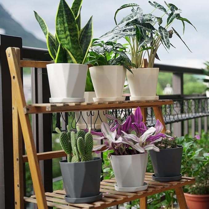 InmeRun Plant Pots Indoor Plastic Flower Pots Outdoor 5 inch Set of 6 Pack - Image 2