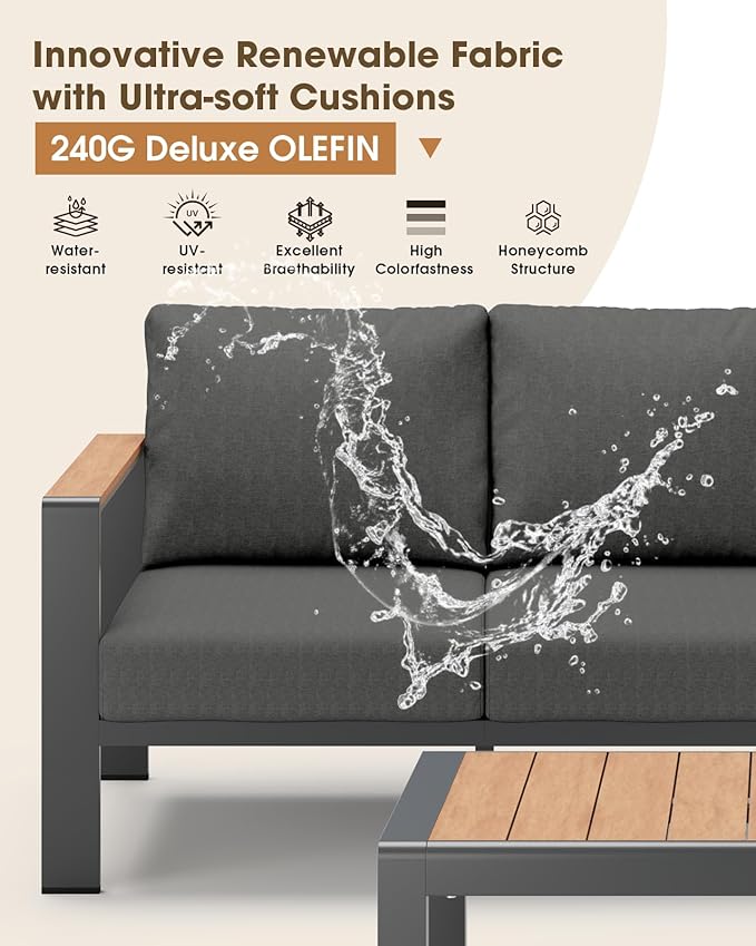 Aluminum Outdoor Patio Furniture Set 6 Seats, Outdoor Sectional Corner Sofa Set - Image 4