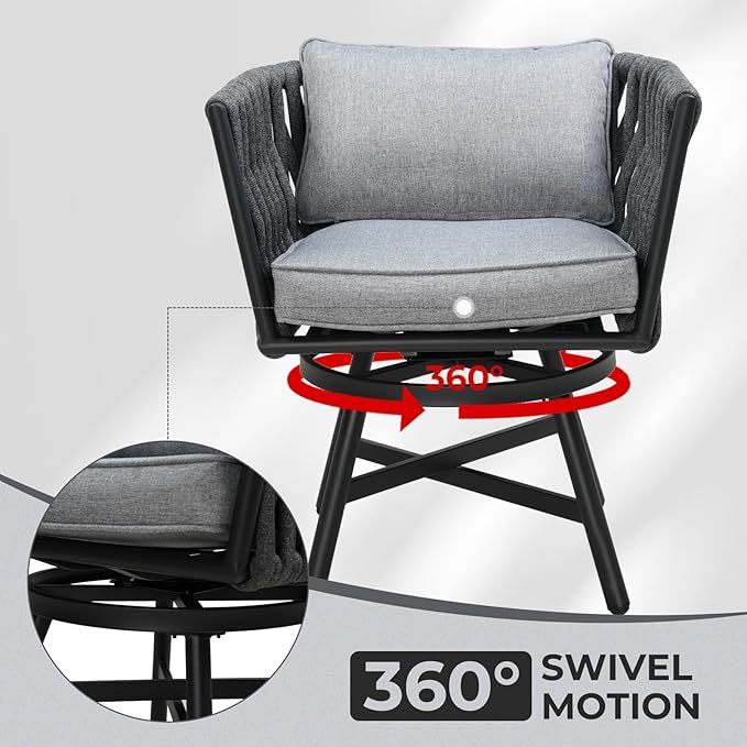 Grand patio Swivel Rope Wicker Chairs Set of 2, Patio Dining Chairs - Image 4