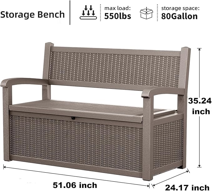 80 Gallon Outdoor Storage Bench Deck Box Waterproof Lockable, Outdoor Storage - Image 6