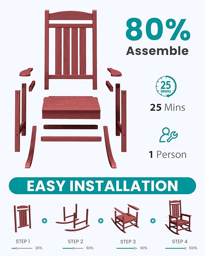 SERWALL Oversized Outdoor Rocking Chair, All-Weather Patio Rocking Chair - Image 6