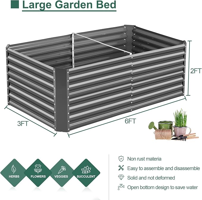 Land Guard 6×3×2 ft Galvanized Raised Garden Bed Kit, Galvanized Planter Raised - Image 2