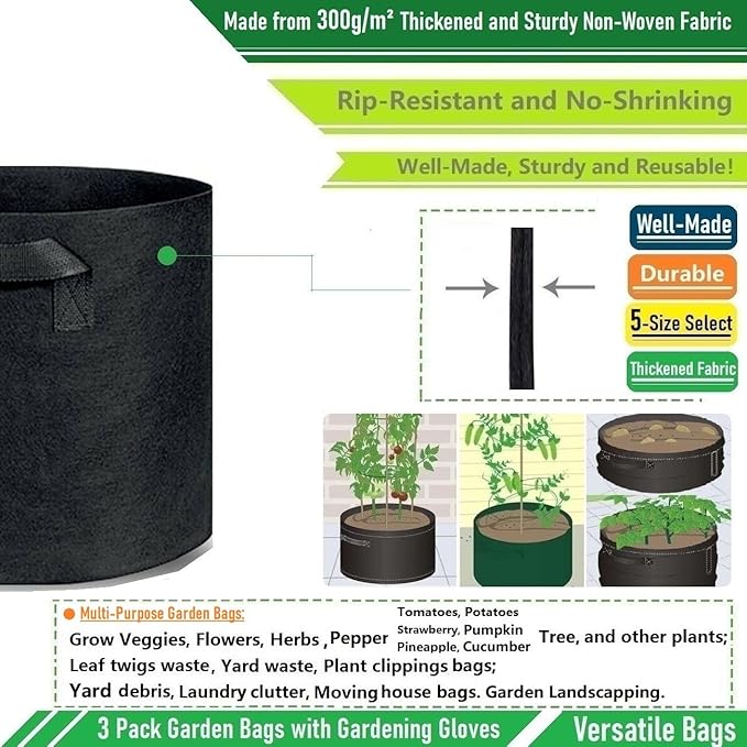 3-Pack 40 Gallon Thickened Plant Grow Bags Large Heavy Duty Garden Bag Fabric - Image 5