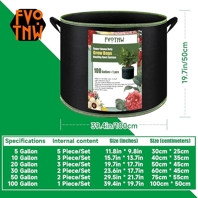 1-Pack 100 Gallon Plant Grow Bags, Thickened Nonwoven Fabric Pots - Image 3