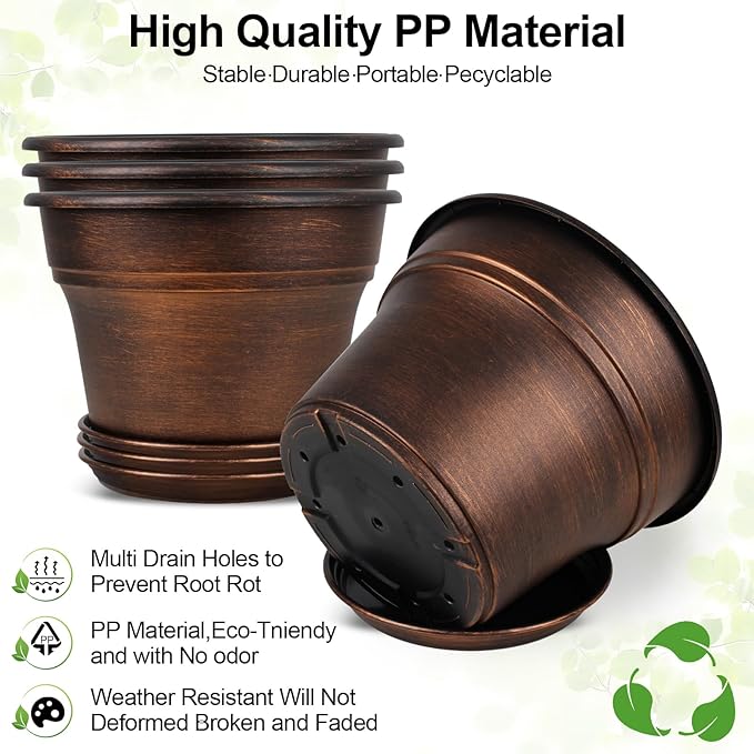 10 Inch Planters Plant Pots Indoor Outdoor, 4 Pack Plastic Flower Pot - Image 4