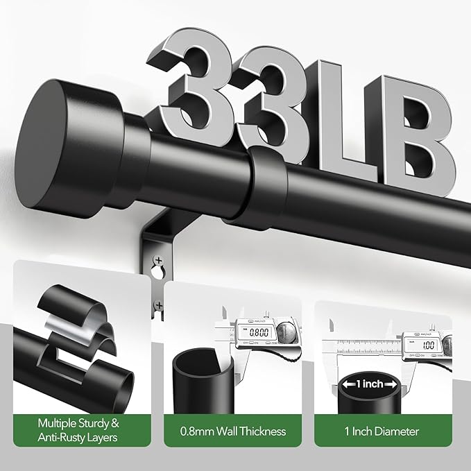Time Forest Curtain Rods for Windows 32 to 240, 1 Inch Adjustable Black Heavy - Image 4