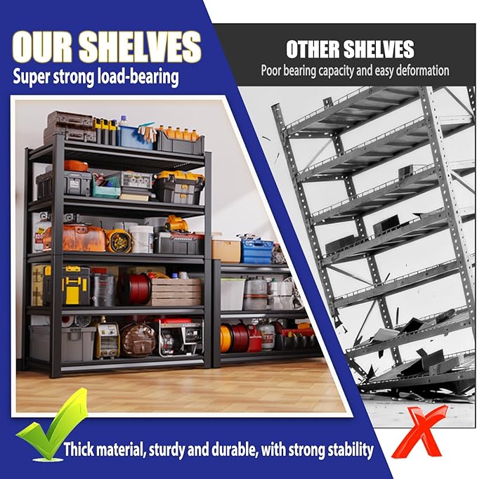 71"H Garage Shelving-3000LBS 5 Tier Storage Shelves, Adjustable Heavy Duty - Image 5