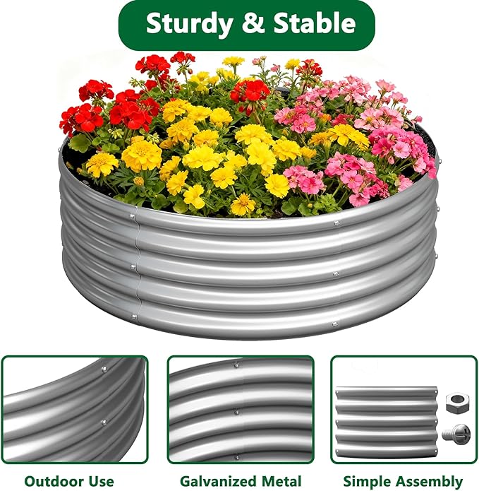 zizin 2 Pack Galvanized Raised Garden Bed Metal Round Raised Garden Beds - Image 4