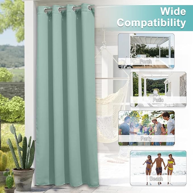 NICETOWN Outdoor Curtains for Patio Waterproof 84 inches Long 2 Panels - Image 7