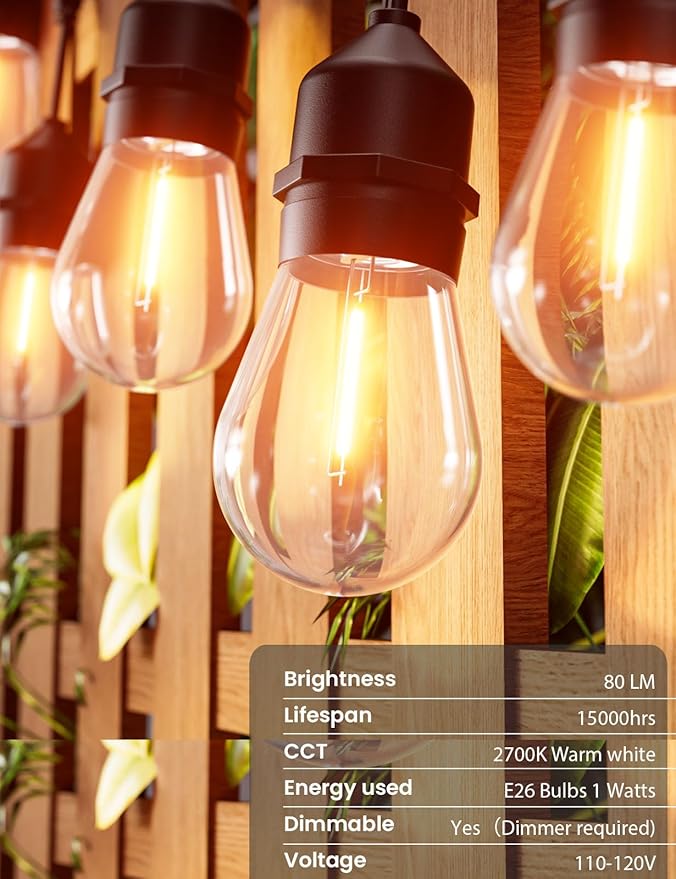 Svater Outdoor String Lights 200 FT, E26 Socket, 1 Watt Dimmable 2700K Warm - Image 3