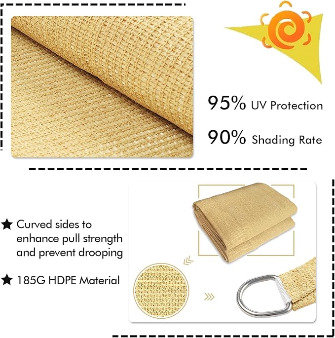 KANAGAWA 12'X16' Sand Custom Size Sun Shade Sail Rectangle UV Block Canopy Cover - Image 3