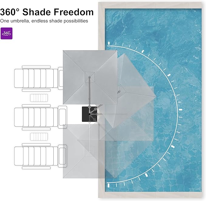 PURPLE LEAF Patio Umbrella 9' X 9' Rectangle Cantilever Umbrella Large Aluminum - Image 5
