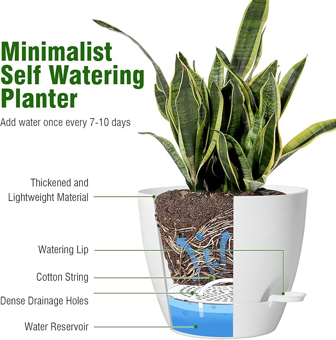 10 inch Self Watering Pots, 2 Pack Plastic Planters - Image 5
