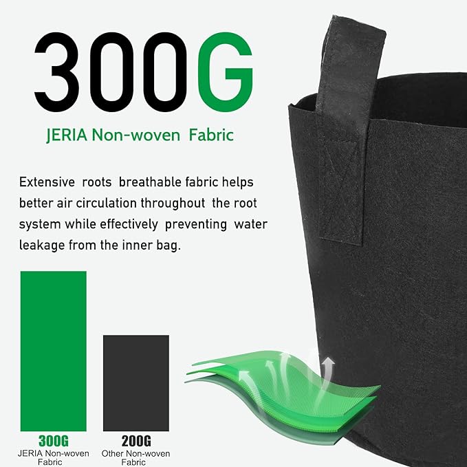 JERIA 12-Pack 5 Gallon Grow Bags, 300G Thickened Nonwoven Garden Pots, Heavy - Image 4