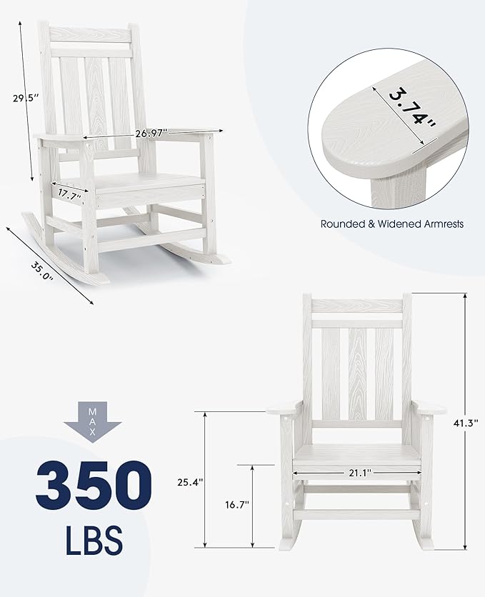 KINGYES Oversized Outdoor Rocking Chair, All-Weather Patio Rocking Chairs - Image 2