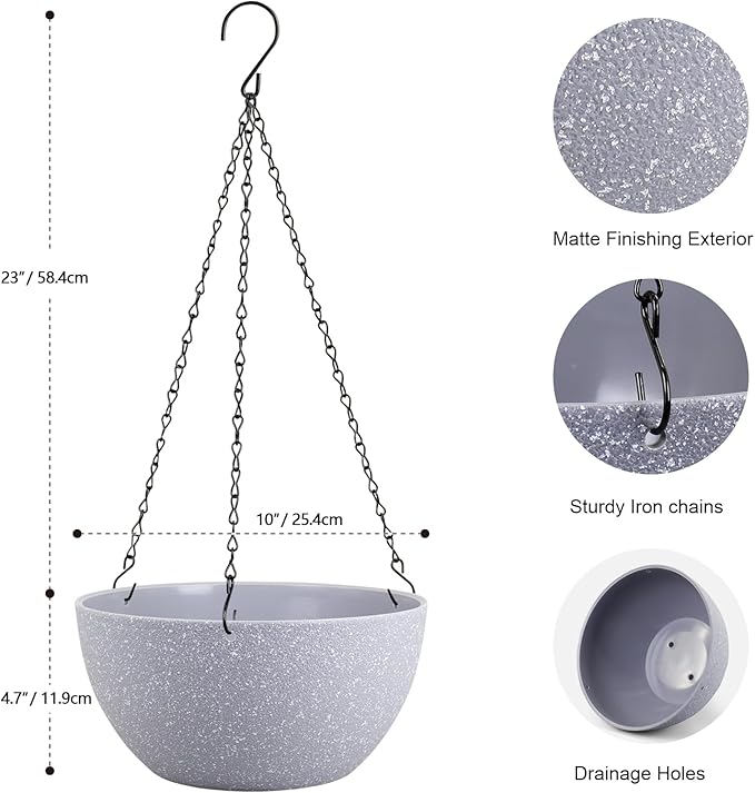 10 inch Hanging Planters for Indoor Outdoor Plants, 2 Pack Hanging Flower Pots - Image 2