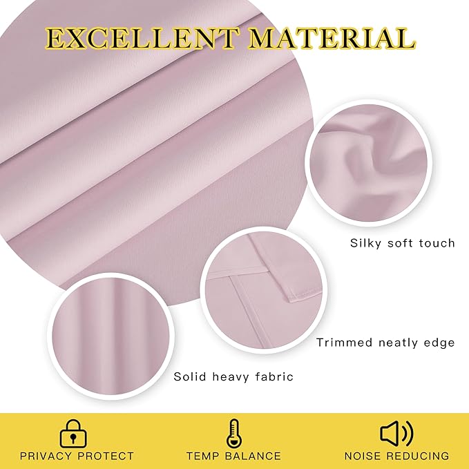 NICETOWN Room Darkening Baby Pink Curtains W100 x L84 - Image 3