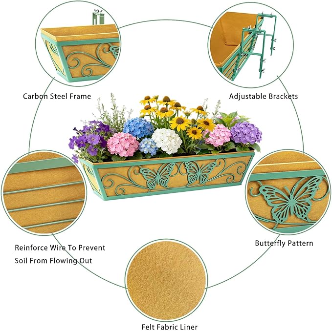 2 Pack 24 Inch Window Boxes Planter Railing Planters Box - Image 3