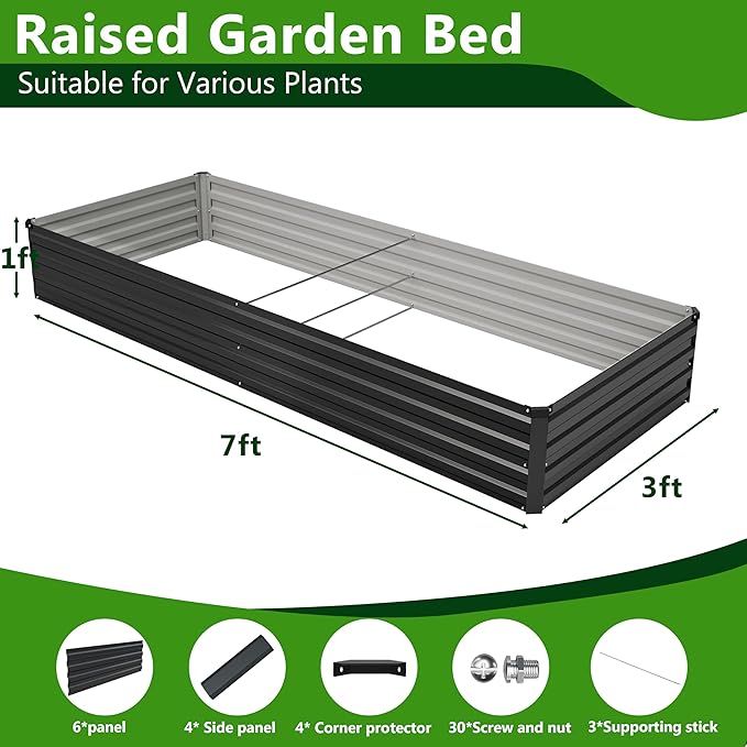 2PCS 7x3x1ft Galvanized Raised Garden Bed Kit, Galvanized Planter Raised Garden - Image 3
