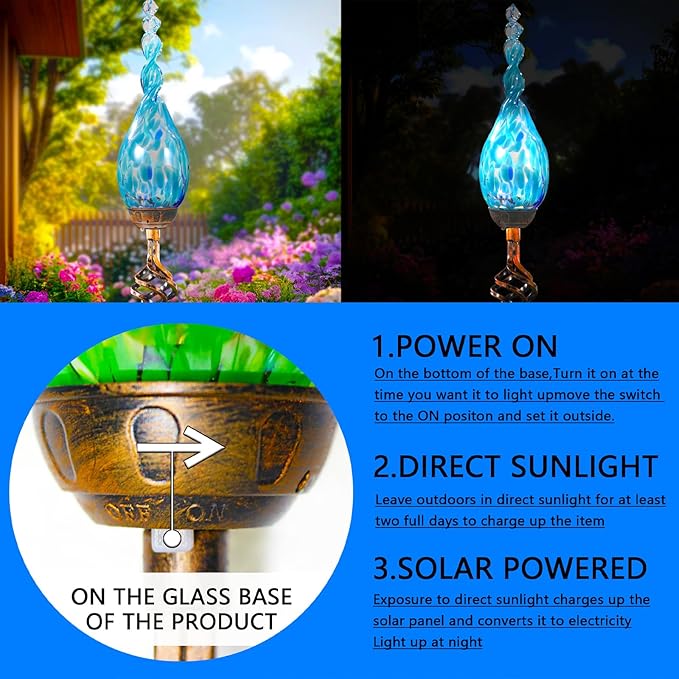 Solar Garden Lights Outdoor, Decorative LED Flame Garden Stakes, Hand Blown - Image 4