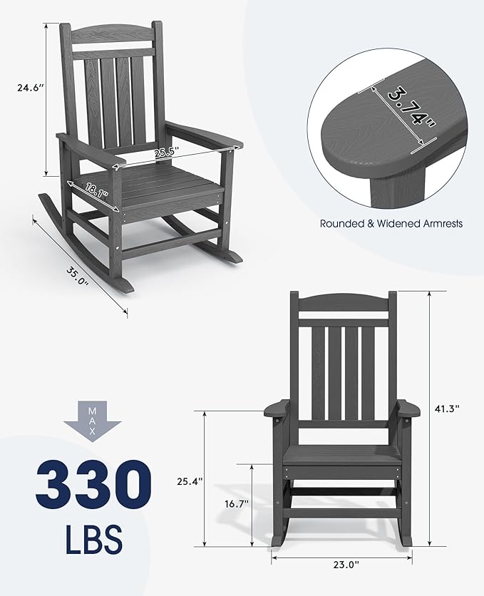KINGYES HDPE Patio Rocking Chair Set of 2, Outdoor Rocking Chairs Porch Rocker - Image 3