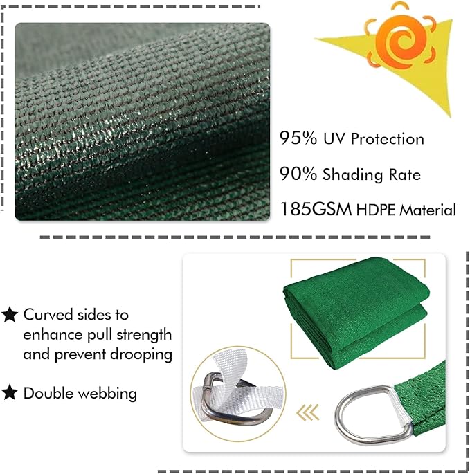 KANAGAWA 14'X15' Dark Green Custom Size Sun Shade Sail Rectangle UV Block - Image 3